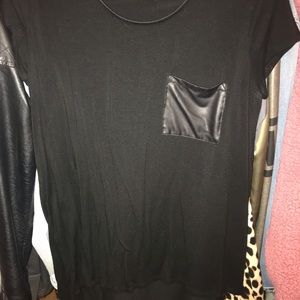 Black Forever 21 Shirt w/ Leather Pocket Detail